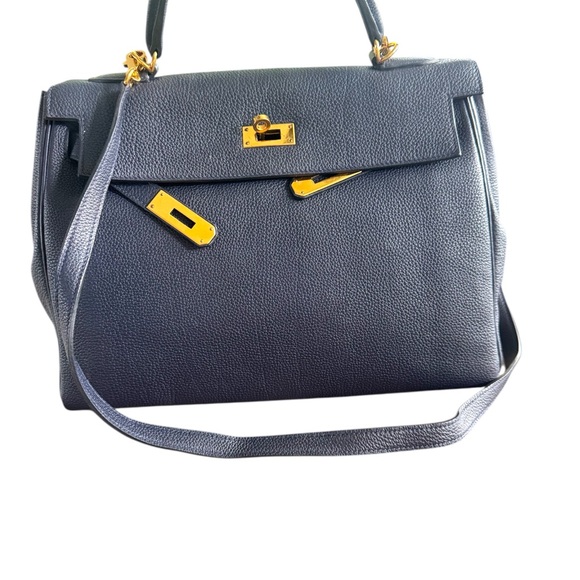 Hermes Navy Blue Shoulder Bag with Gold Accents - Picture 1 of 5